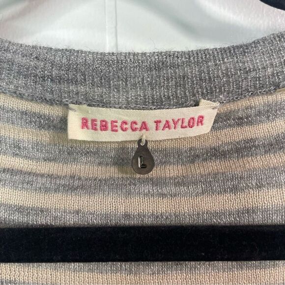 Rebecca Taylor Womens Large Sweater Long Asymmetrical Striped Sweater - Picture 3 of 6